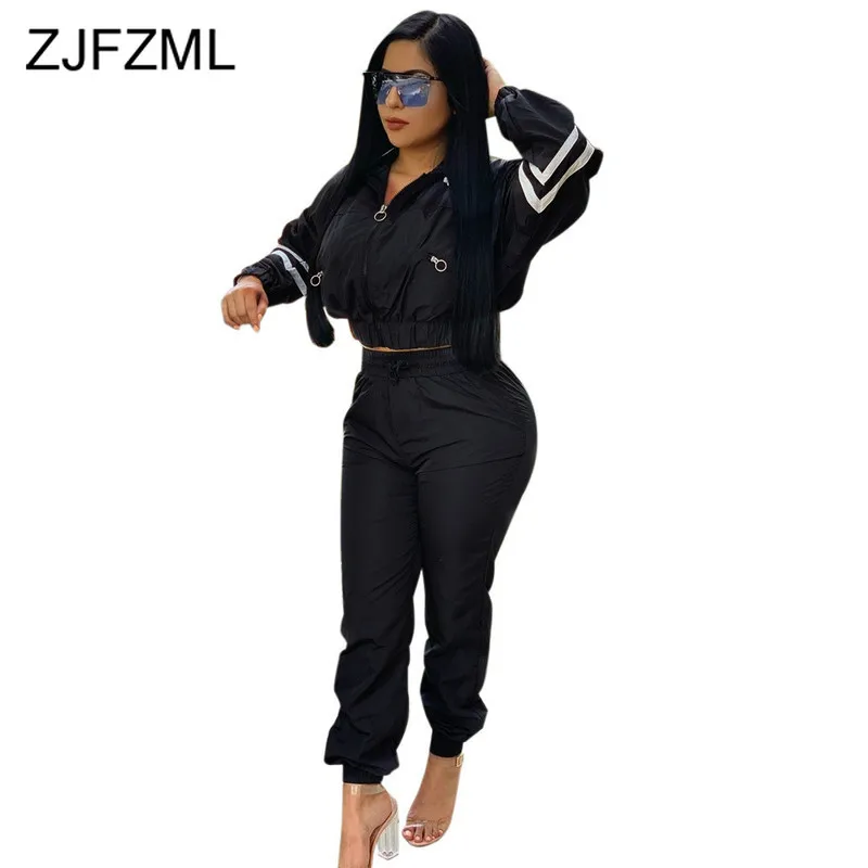 Зимний комплект из двух предметов в полоску Женская одежда с капюшоном и молнией