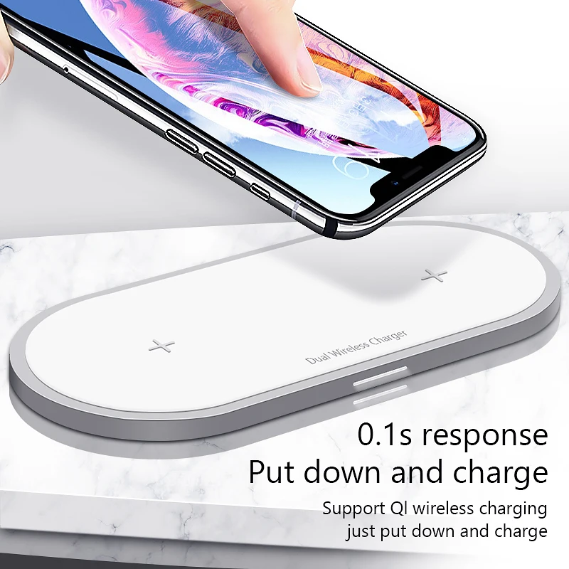 Беспроводное зарядное устройство VVKing QI 10 Вт 2 в 1 быстрая зарядка для iPhone Xs Max X Samsung