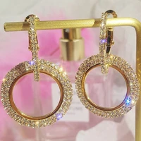 gu li fashion pendant earrings luxury round micro inlay zircon pendant earring women party jewelry