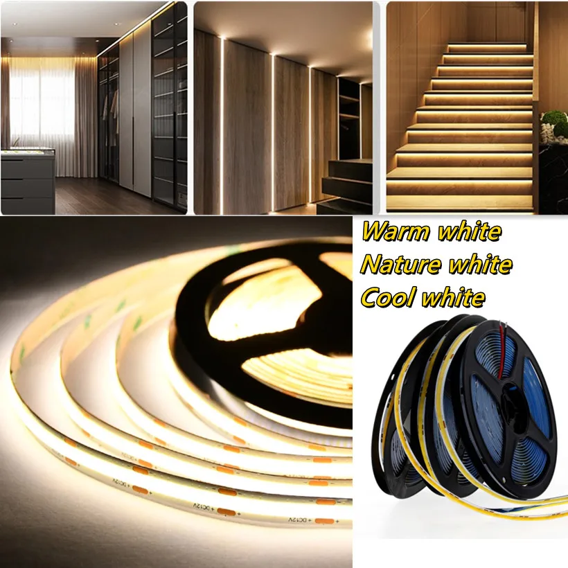 

12/24V Soft COB Led Strip High Density Flexible COB Light Bar Luminous String Night light Decorative Diode Tape for Room Cabinet