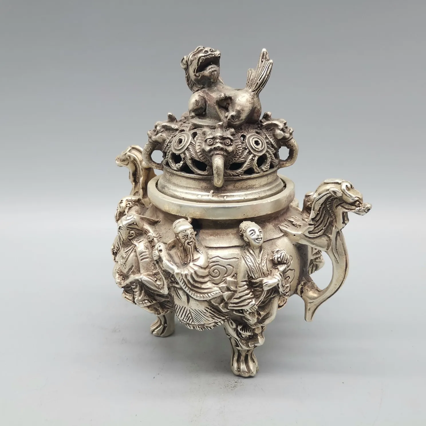 5.5&quot Collect China Paktong Buddhist Eight Immortals Personage Dragon Ear Beast Head Brave Troops Incense Burner Home Decor | Дом и сад