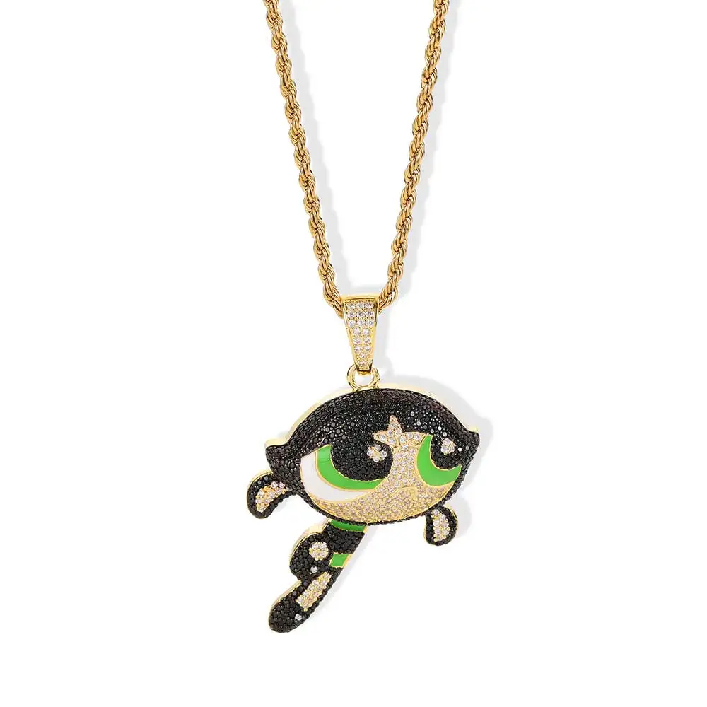 

Хип-хоп мультфильм Buttercup Powerpuff девушки кулон высокое качество циркон ожерелье цепь для мужчин Циркон ювелирные изделия