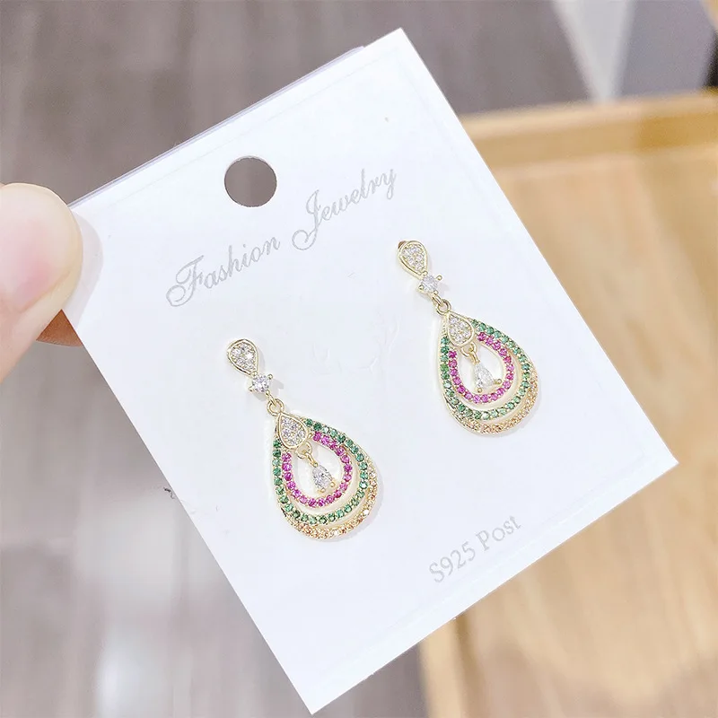 

Wholesale S925 Earrings 3A Water Drop Zircon Generous Simple Eardrops Multi-Color for Women Earring Ornament