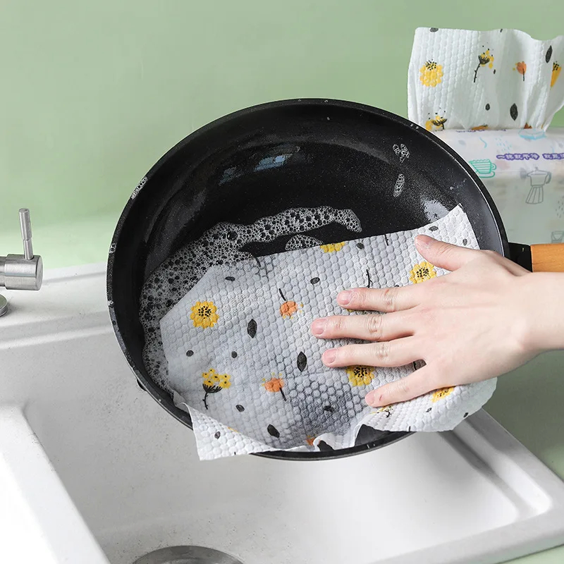 

100pc Disposable Lazy Rag Oil-Free Printing Kitchen Non-Woven Wet Dry Cleaning Cloth Disposable Washing Cloth hand towel