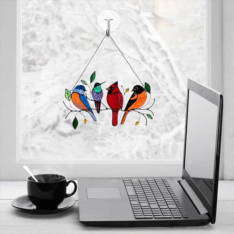 new style iron metal stained glass bird window hangings stained glass window hanger bird house decoration dropshipping free global shipping