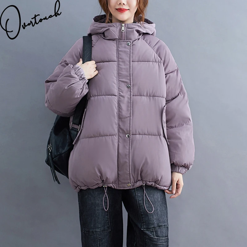 

Overtouch Autumn Winter Parkas Women Cotton Clothing Thicken Jacket Coat Female Outerwear Hooded Oversize Lady Overcoat Warm