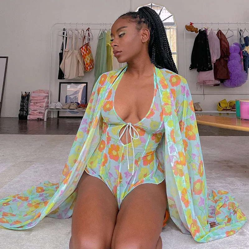 

Casual Mesh Floral Print Backless Bodysuit Women Sleeveless Bodycon Tank Workout Overalls Summer Cute One Piece Outfits