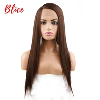 blice long straight hair synthetic front lace wig brown natural density side part cosplay glueless heat resistant wigs for women