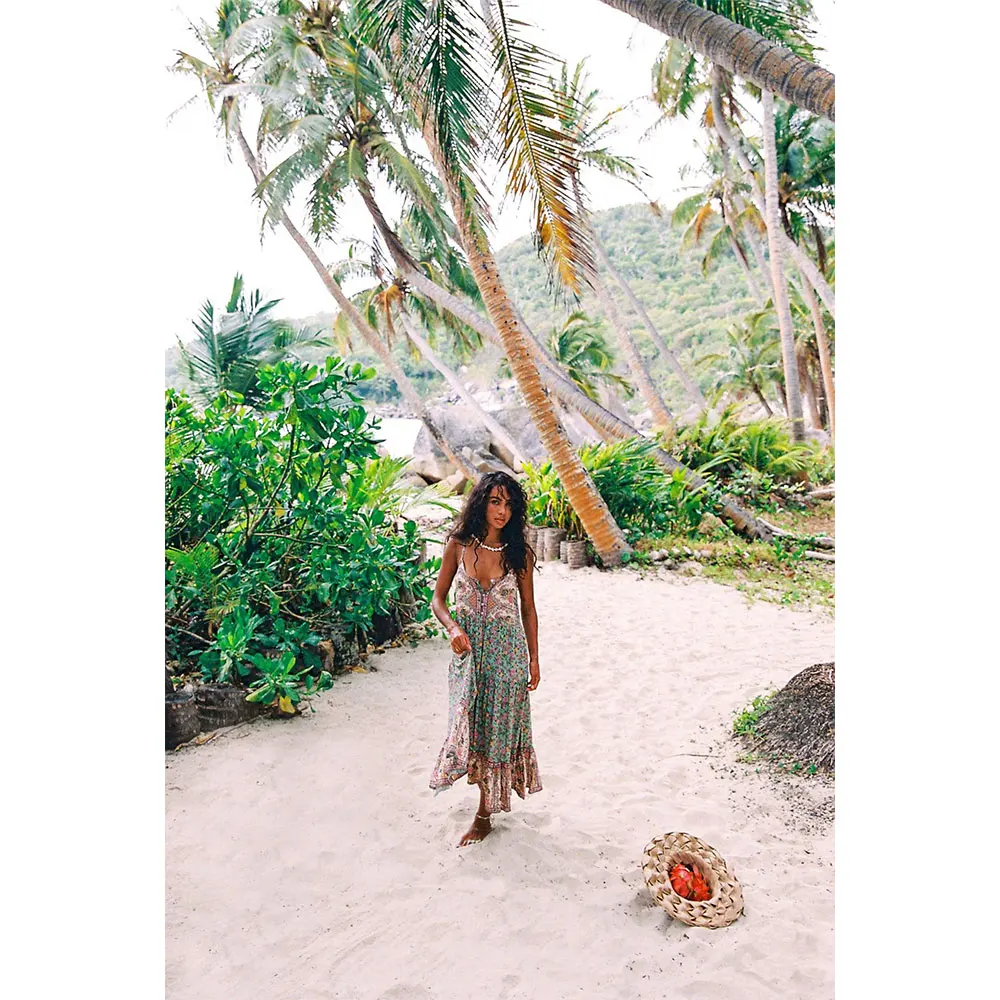 

DeRuiLaDy Summer Vintage Boho Dress 2021 Sexy Split Beach Dresses For Women Retro Printed Robe Sundress Female Party Vestidos