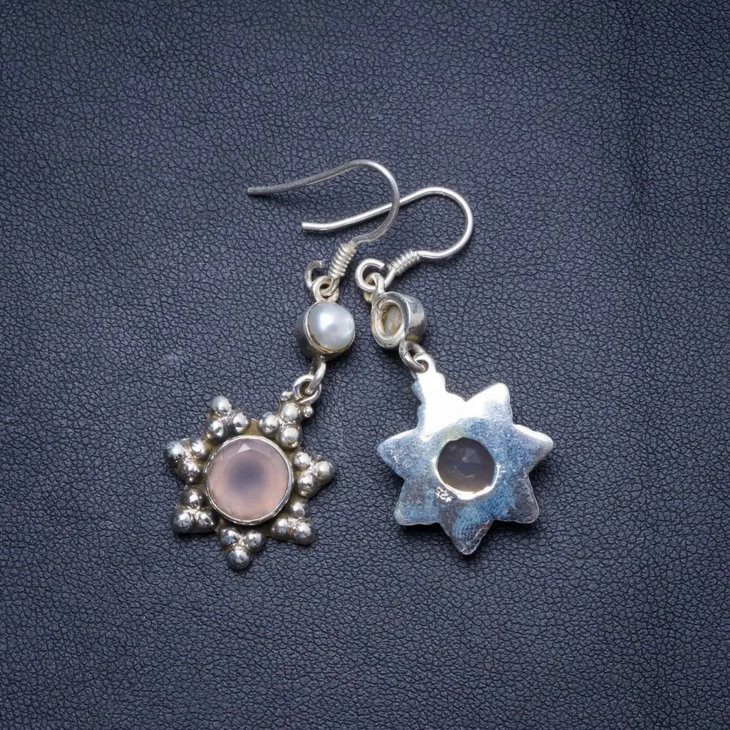 Серьги из натурального розового кварца и речного жемчуга ручной работы