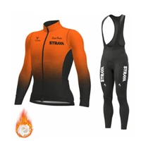 strava 2021 triathlon winter mens cycling clothing mtb maillot culotte thermal fleece bib pants long sleeve cycling jersey set