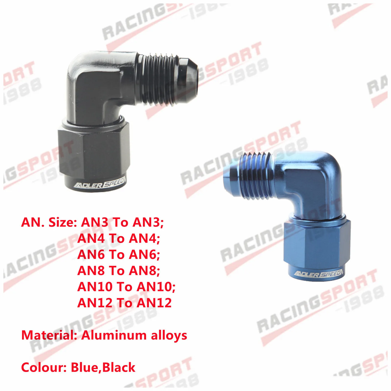 -3AN 4AN 6AN 8AN 10AN 12AN 90 Degree Female To Male Aluminum Fitting Adapter Black/Blue