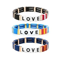 ins love letter bohemia handmade colorful painted metal strand bracelet enamel rainbow beads tile bracelet for women