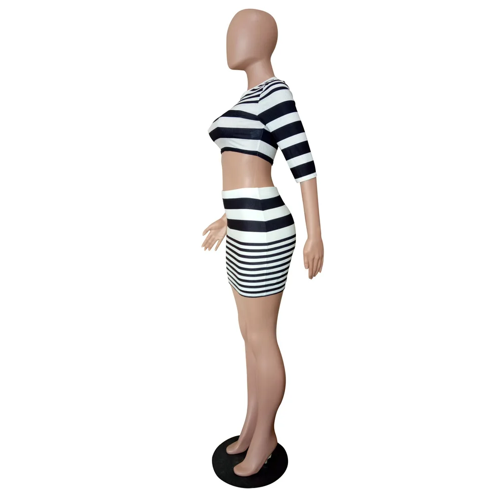 2020 новый дизайн Женский комплект с юбкой круглый вырез полосатый принт короткий