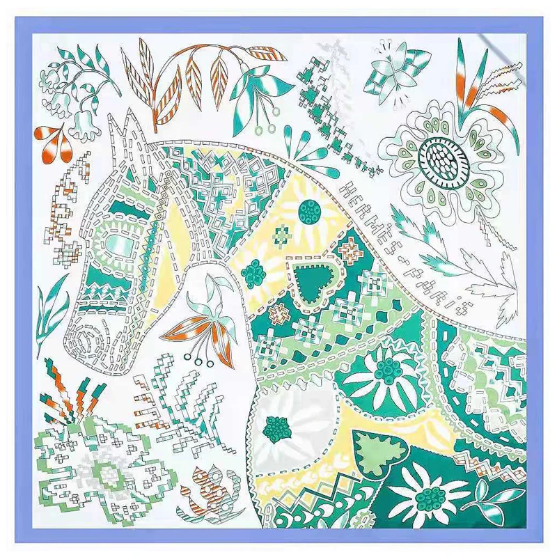 Женский шёлковый шарф в стиле ретро 130x130 см |