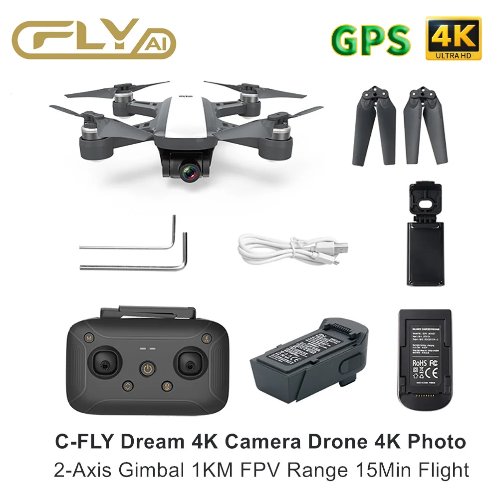 C FLY 4K CE Дрон Квадрокоптер с профессиональной камерой 1080P видео 2 оси Gimbal GPS 15 21 мин