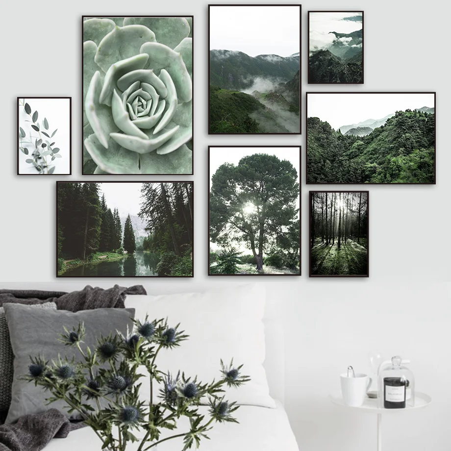 

Mountain Forest Succulent Plant Lake Leaf Wall Art Canvas Painting Nordic Posters And Prints Wall Pictures For Living Room Decor
