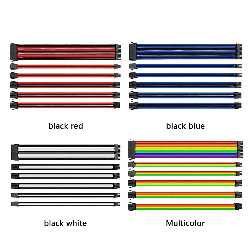 

30cm Extension Power Supply Cable Kit 24Pin ATX 4 4Pin EPS 8Pin PCI-e 6Pin PCI-e Hard Drive Cable Connecter Support
