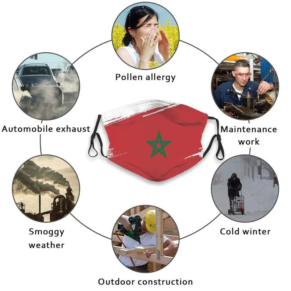 Morocco Flag T Shirt Print Washable Filter Anti Dust Mouth Mask Flags | Аксессуары для одежды
