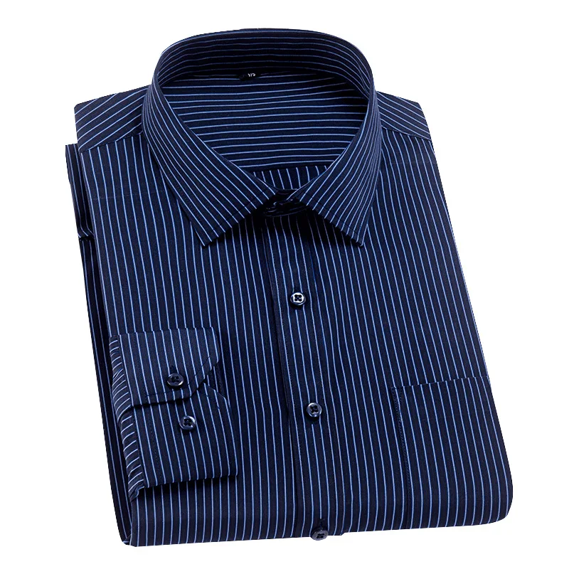 

Autumn vertical stripe shirt men's middle-aged business leisure Navy shirt loose no iron dad long sleeve