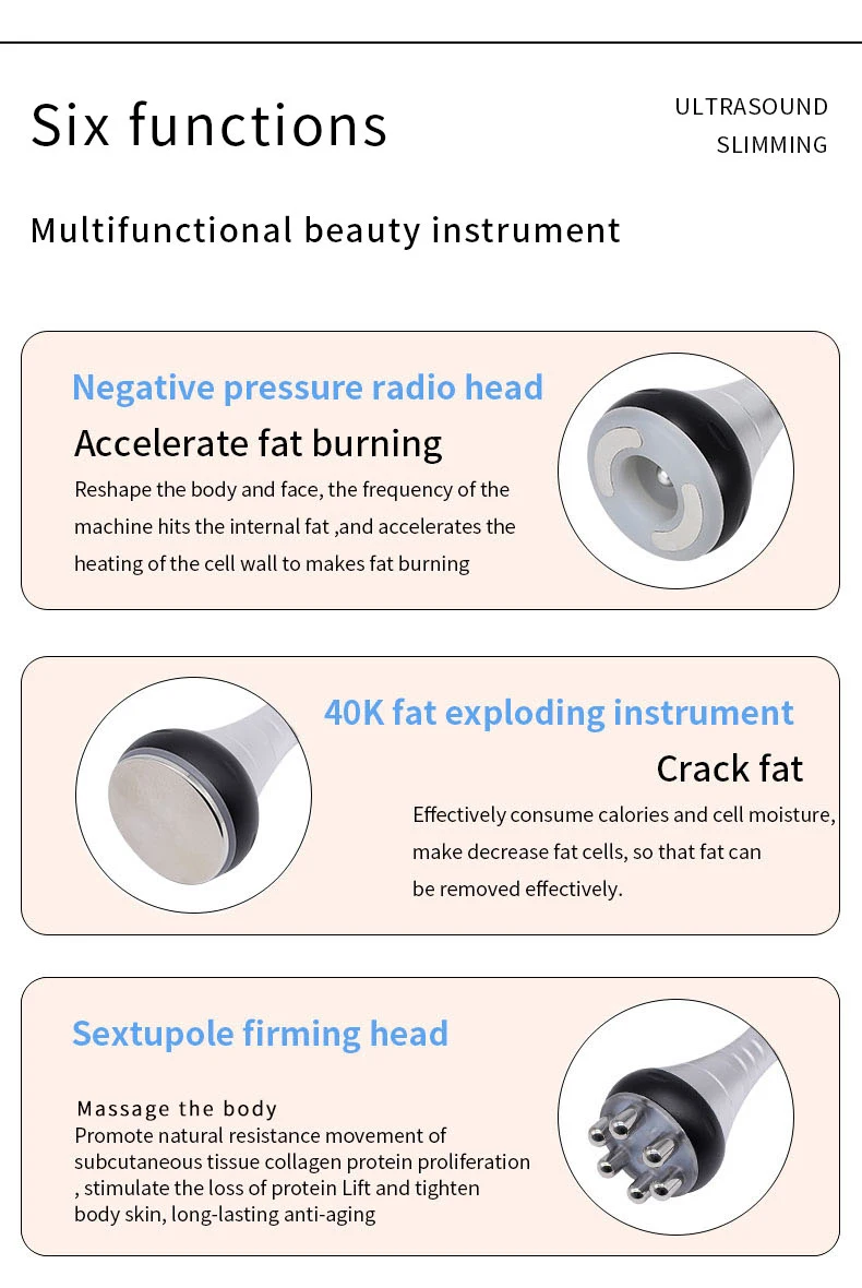 Professional 40K Ultrasonic 6 In 1 Cavitation Vacuum Radio Frequency 8 Pads Lipo Laser Slimming Machine Face Lifting Skincare | Красота и