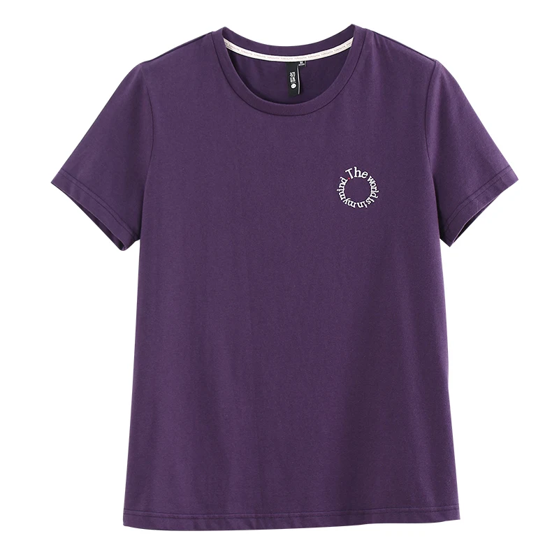 

Toyouth Summer New Arrival Cotton Tops Korean Style Straight Embroidery White Botteming Short Sleeve T-shirt For Female