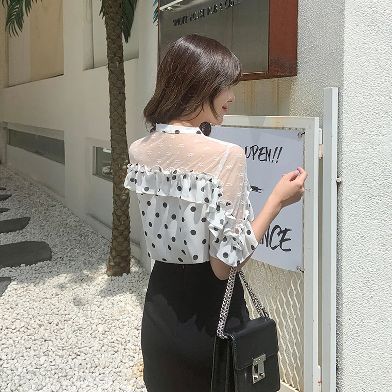 Women Blouses 2020 Fashion Short Sleeve Chiffon Shirt Polka Dot Shirt Top Blusa Womens Tops and Blouses