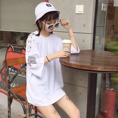 

Women'S Spring Summer Korean Chic Retro Fashion Ring Printing Loose T-Shirts Students Female Harajuku Clothes Tshirt For Women