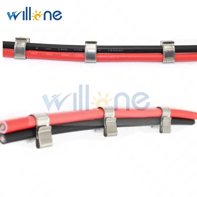 Willone 100 шт. PV солнечные кабельные зажимы из нержавеющей стали для крепления солнечного кабеля