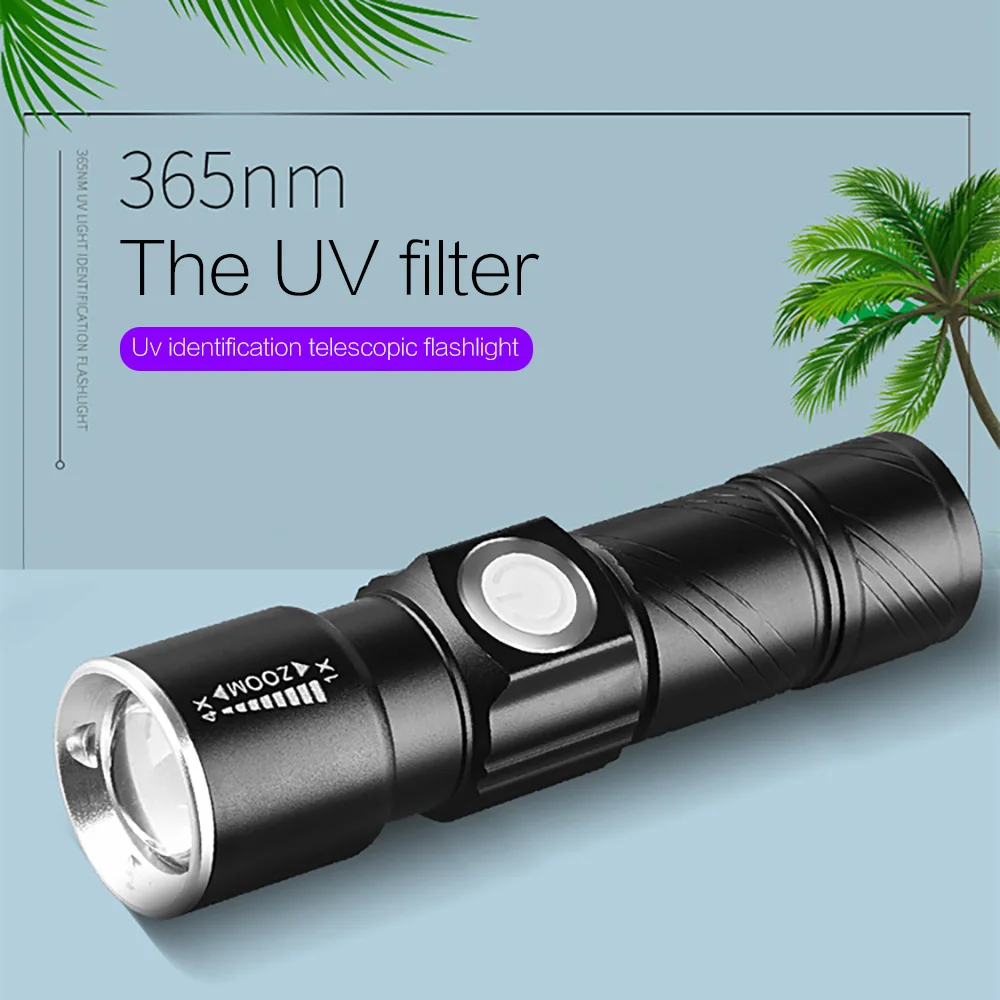 УФ лампа USB Перезаряжаемые 3 Режим 365nm ультрафиолетового Мини светодиодный