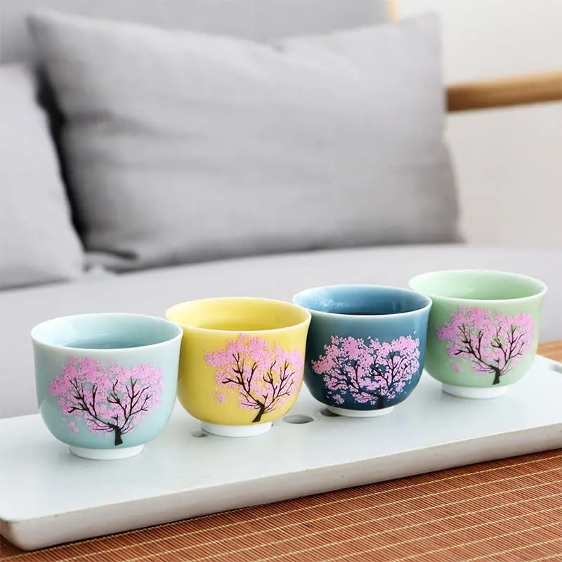 Japanese Magic Sakura Cup Cold Temperature Color Changing Tea Ceramic Kung Fu Single Set Special Gift For Friends | Дом и сад