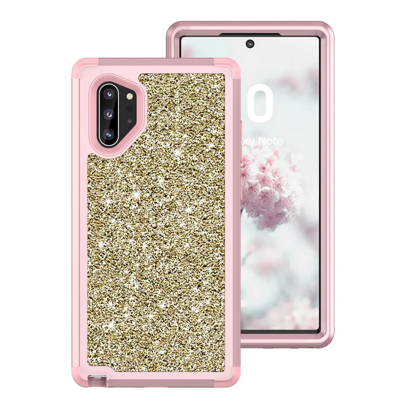Pink-Gold Роскошный блестящий противоударный чехол для телефона samsung Galaxy Note 10 Plus 9 S10 S9 Plus Броня гибридная 3 в 1 жесткий чехол - Цвет: Pink-Gold