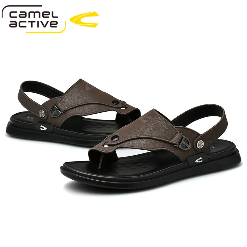 Мужские кожаные сандалии Camel Active коричневые удобные с ремешком и пряжкой пляжная