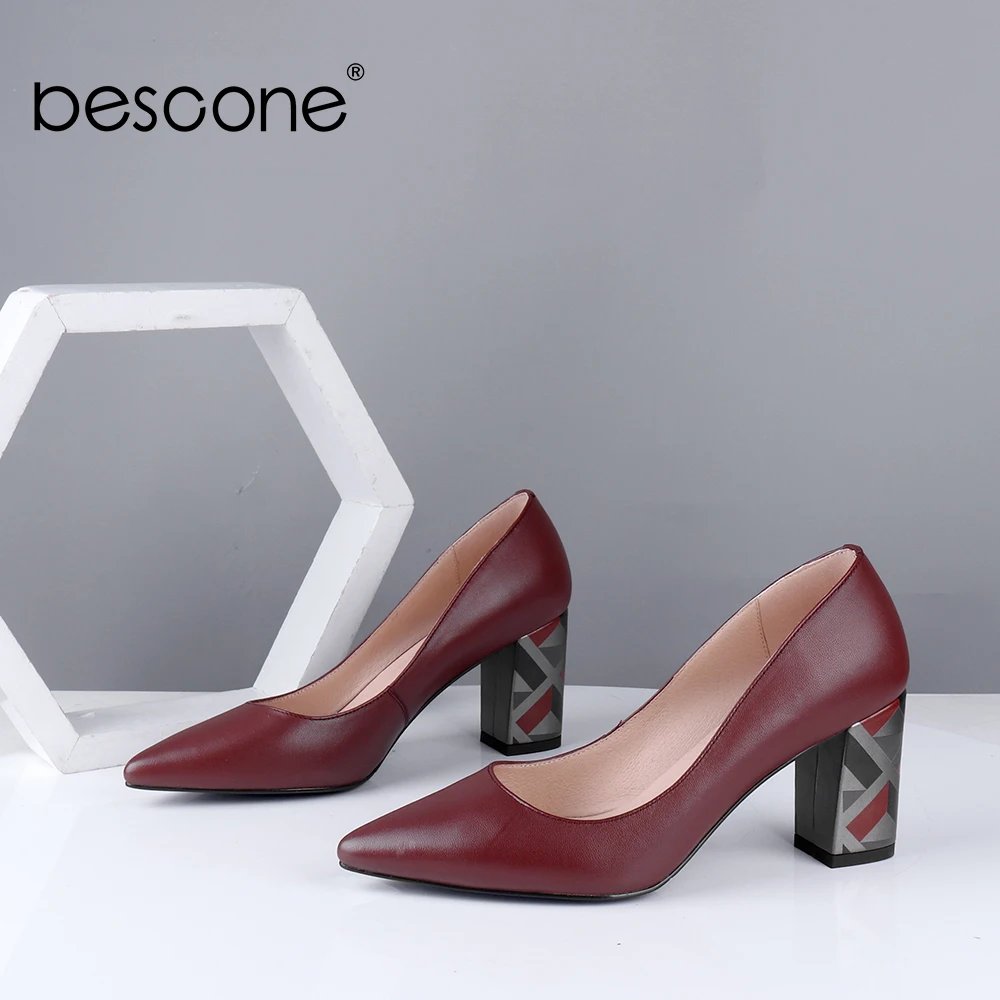 Женские офисные туфли BESCONE элегантные лодочки из овечьей кожи на квадратном