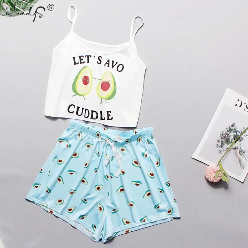 

Sexy Sleeveless Pijama Suit Cartoon Print Cami Top and Shorts Pajama Set Women's Casual PJ Set Summer Sleepwear Pajama Sets