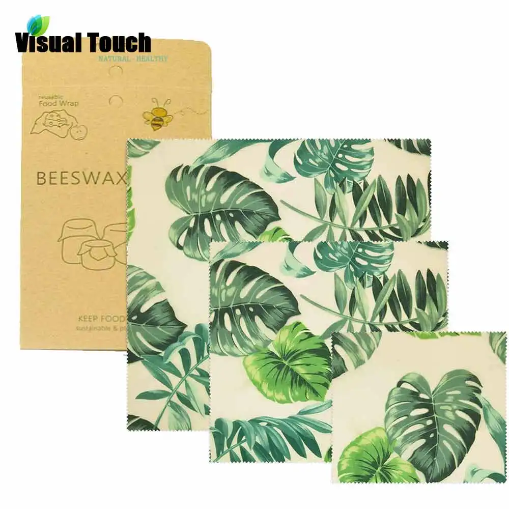 

Visual Touch 3 Sizes Palm Organic Beeswax Cloth Wrap Bread Cover Foldable Grocery Bag Organic Beeswax Free Food Wrap