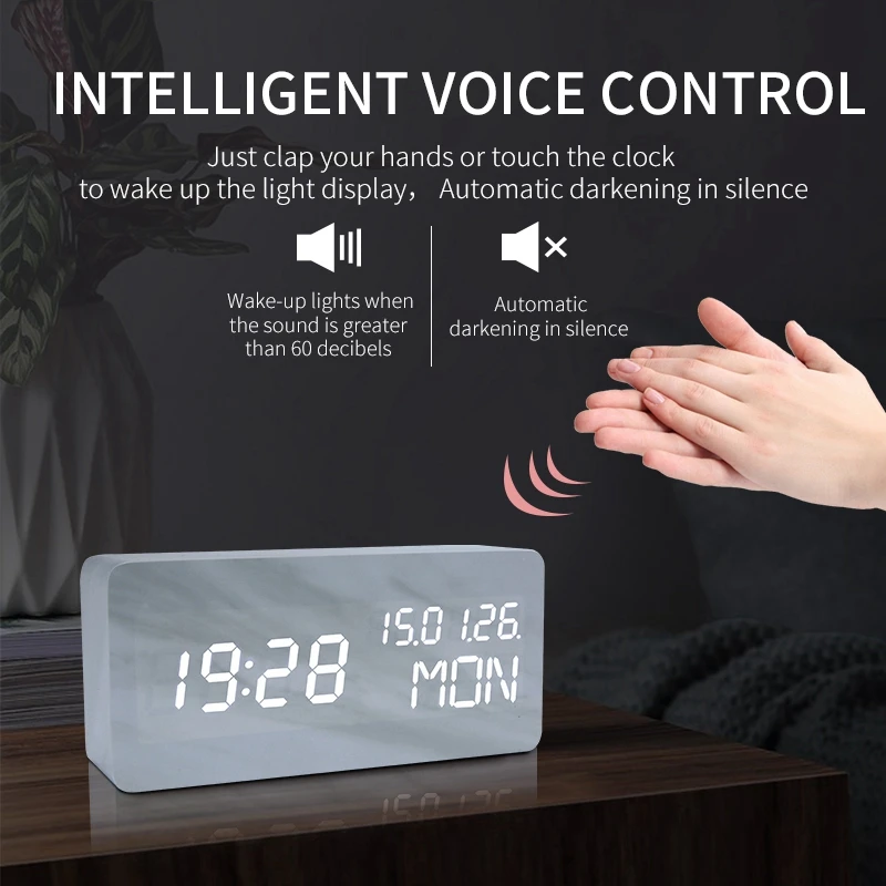 Цифровой светодиодный Будильник AAAK электронный прикроватный столик с питанием