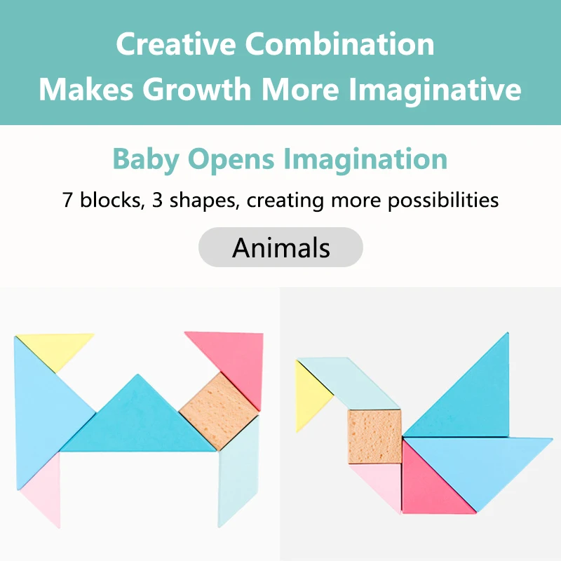 

New Colorful Wooden Tangram Jigsaw Puzzle Children's Early Education Puzzle Brain Development Toys Baby Kids Boy Girl Dropship