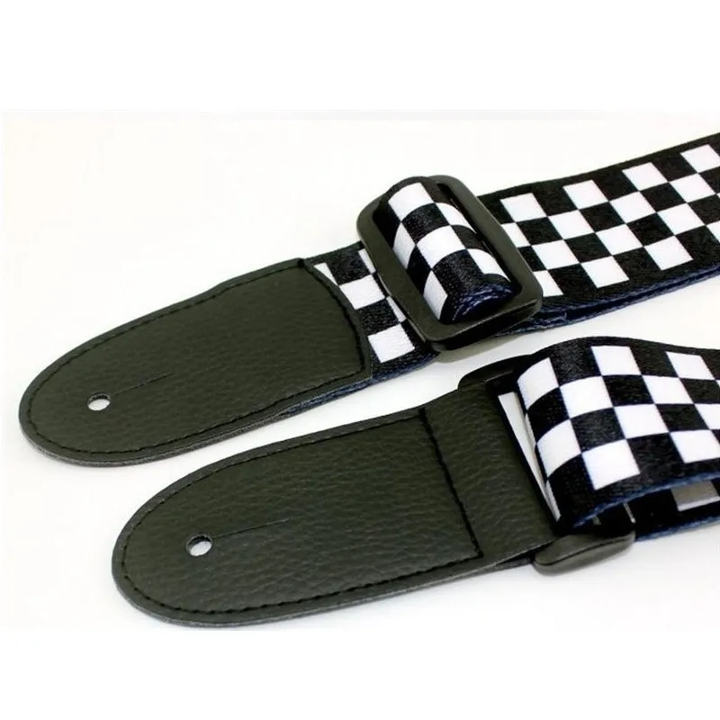 1pcs schwarz weiß bass akustische elektrische gitarre strap karierten nylon pu leder kopf enden gitarre zubehör teile free global shipping
