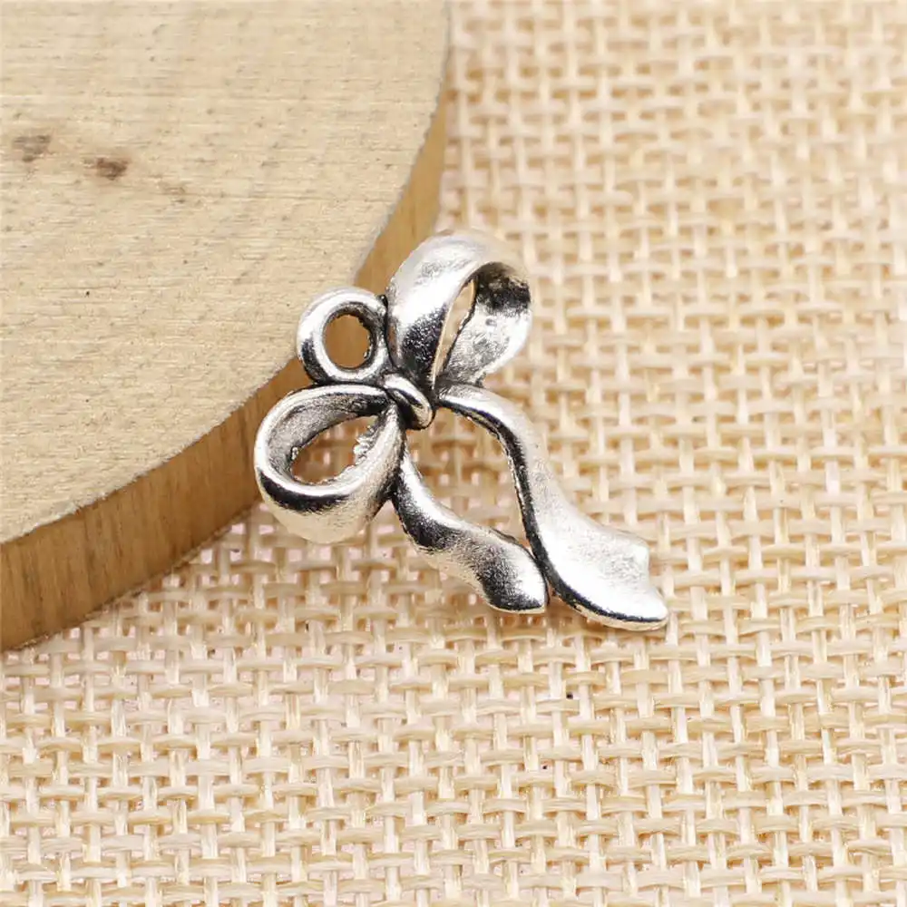 

Handmade Pendants For Jewelry Accessories 20pcs Bow Charms 17x22mm Antique Silver Plated