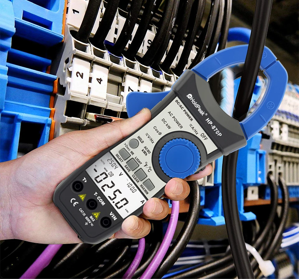 HoldPeak HP-870P измеритель мощности Вольтметр переменного/постоянного тока 999.9A Амперметр тестер электронный мультиметр активная энергия диагностический инструмент