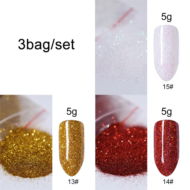 set 5 5 г/пакет, блестящий порошок для ногтей, для самостоятельного украшения ногтей, фиолетовый, синий, серебристый, пигмент для ногтей, пылевые наконечники, Блестящий мерцающий маникюр - Цвет: set 5