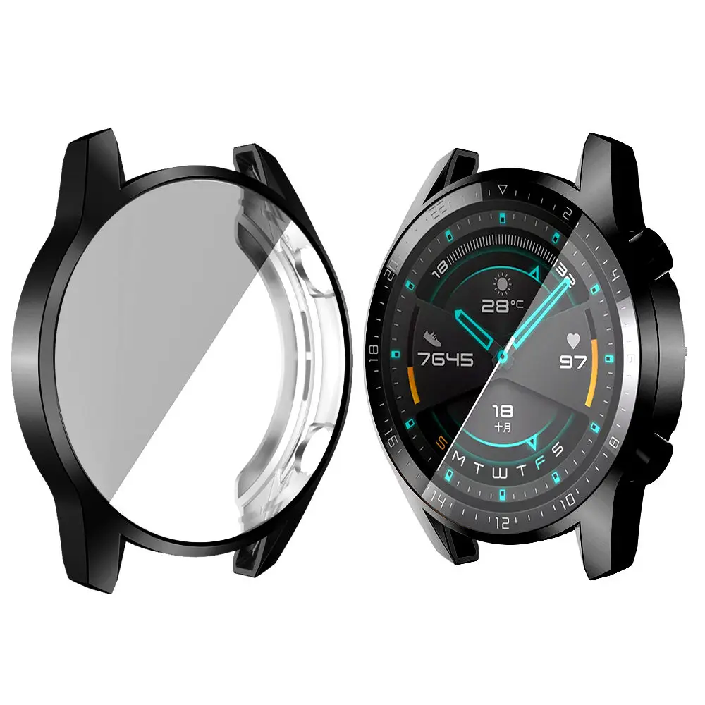 black Huawei watch GT чехол для huawei watch gt ремешок чехол Мягкий ТПУ покрытие все вокруг Защитный чехол оболочка умные часы аксессуары M25 - Цвет ремешка: black