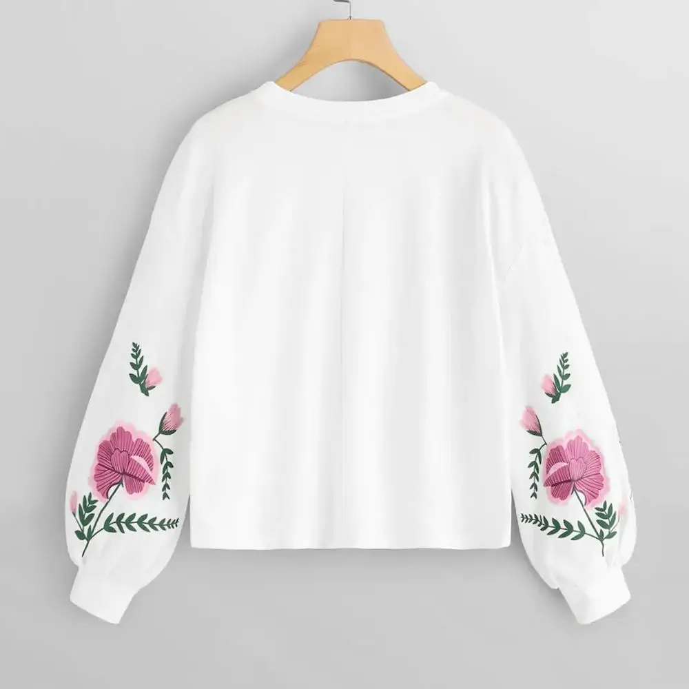 Женская толстовка с круглым вырезом и длинным рукавом цветочным принтом