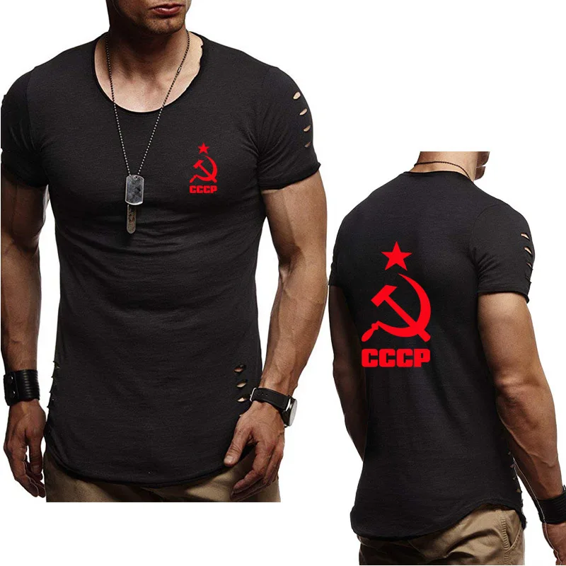 Men‘’s Summer CCCP Russian Gradient T Shirts Men USSR Soviet Union Mens’Short sleeve Moscow Russia Mens tees Cotton Tops Tee