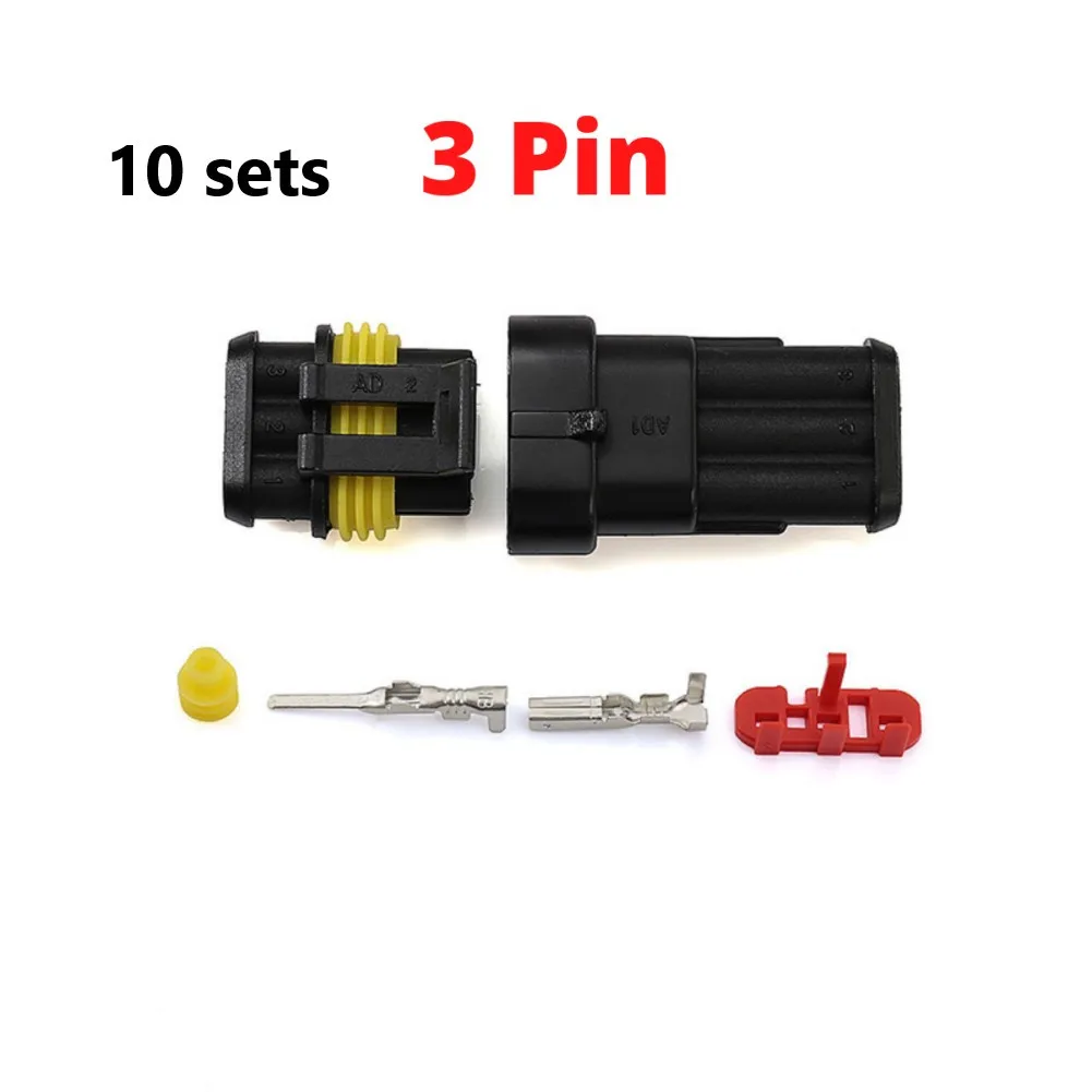 

10 Set 3 Pin AMP Super Seal Waterproof Electrical Wire Connector Plug For Automotive Car Cable Sealing