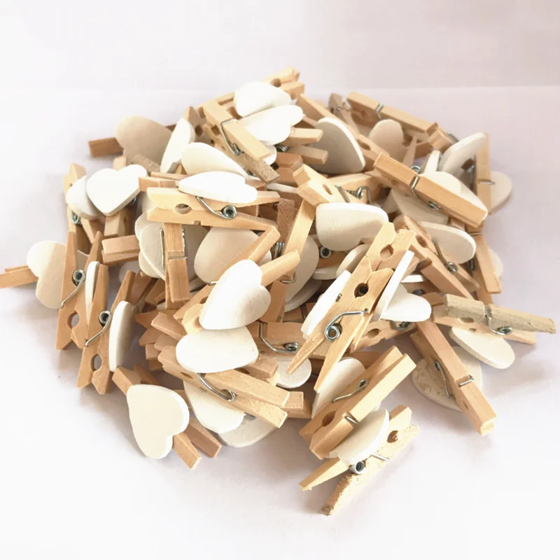 

50Pcs/Lot Mini Romantic Loving Heart Shape Wood Clips Handicrafts Photos Papers Clothes Pegs Home Bachelorette Party Decorations