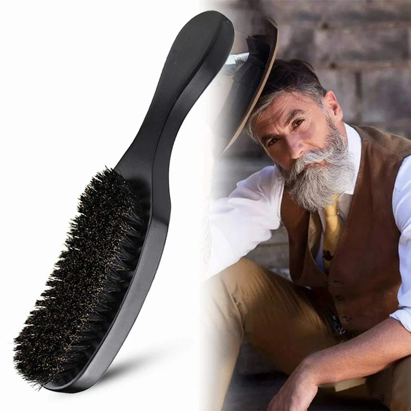 

Solid Wood Boar Shaving Brush Beard Massage Hair Brush Curved Men Mustache Brushes(Black)