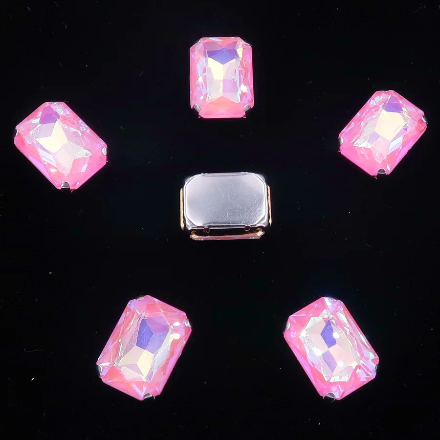 A27 Pink AB Серебряный металлический коготь 20 шт/п Радужный и Желейный AB стеклянный кристалл 13*18 мм прямоугольная форма пришитые Стразы бусины ручной работы diy отделка - Цвет: A27 Pink AB