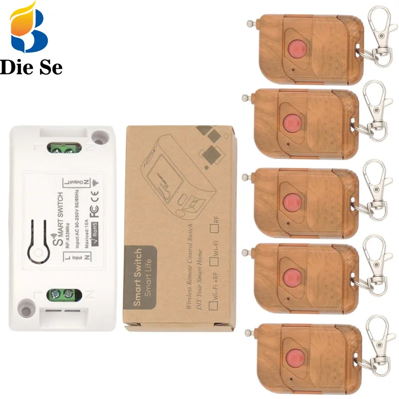 

Diese 433 МГц Дверной Открыватель, Беспроводной Выключатель, AC 90 ~ 220 В 10A 1CH RF релейная плата приемника и передатчик, умный выключатель освещения ...